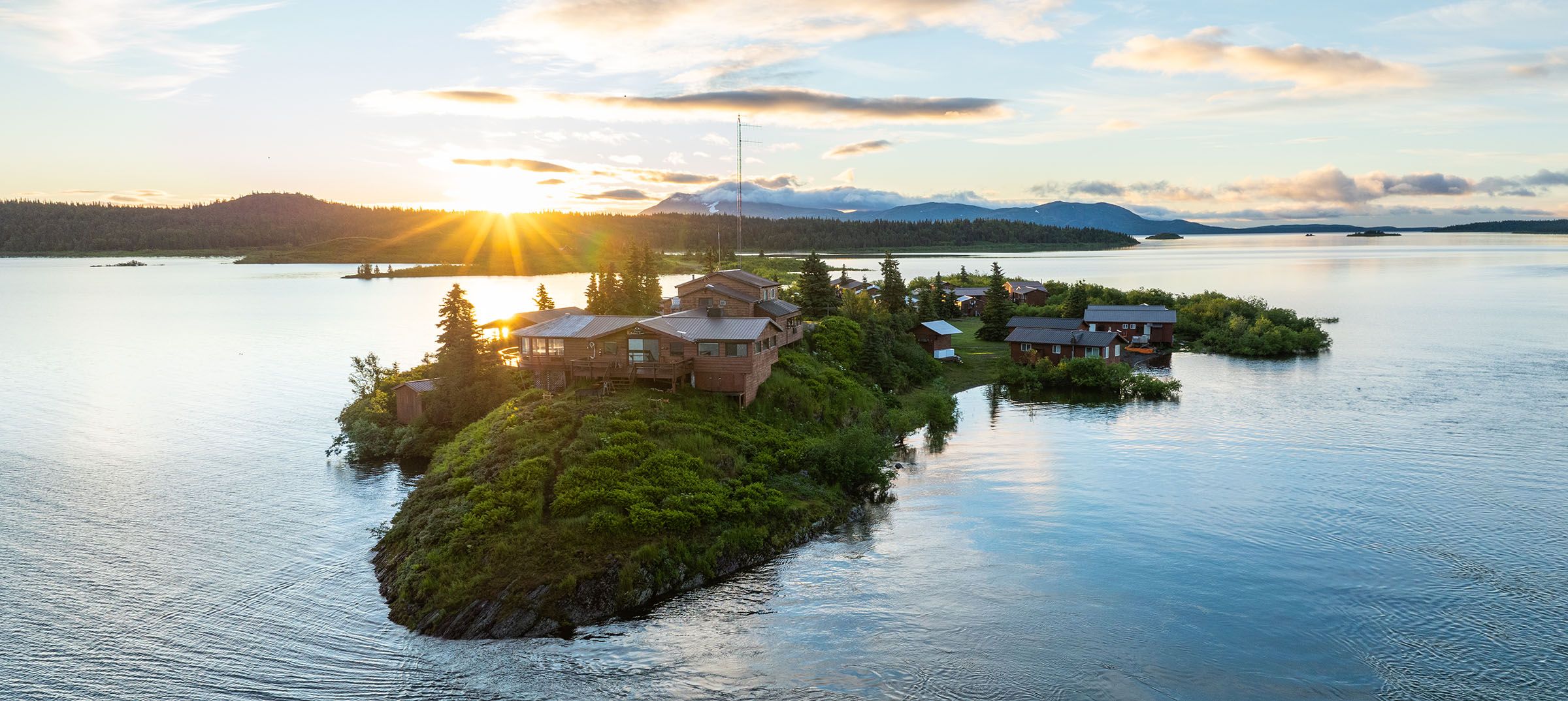 Tikchik Narrows Lodge at Sunset 